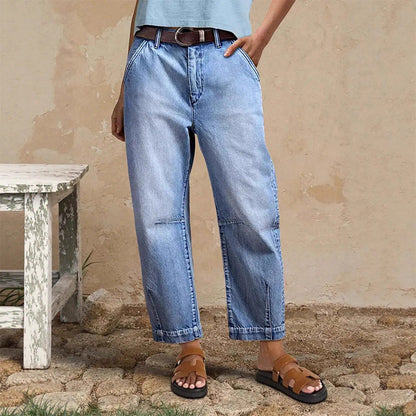 📢📢40% OFF !! ⏰Women's High Waisted Cropped Barrel Jeans