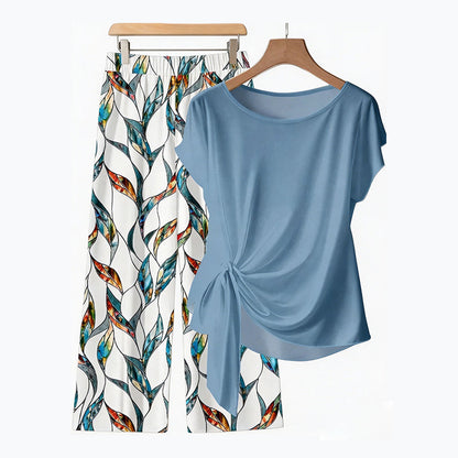 📢📢40% OFF !! ⏰Women's Side-Tie Top & Patterned Pants Set