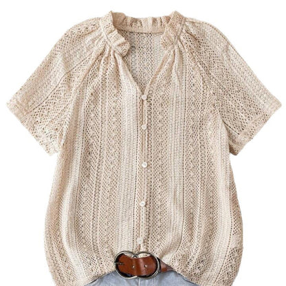 📢📢40% OFF !! ⏰Summer Casual Button-Up Hollow Knit Top
