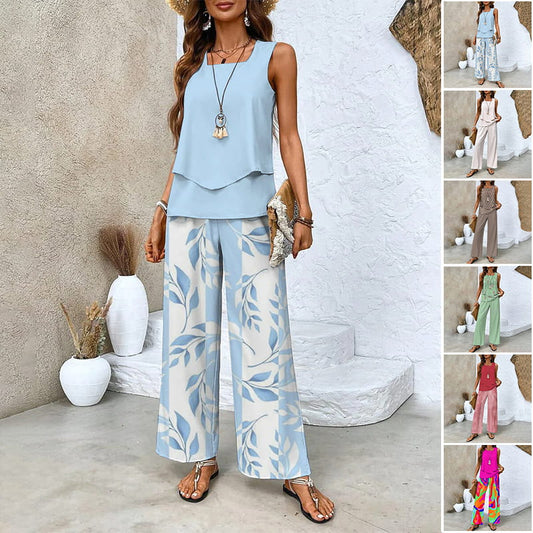 📢📢35% OFF !! ⏰Women’s Trendy Print 2 Piece Outfits Sleeveless Top & Pants