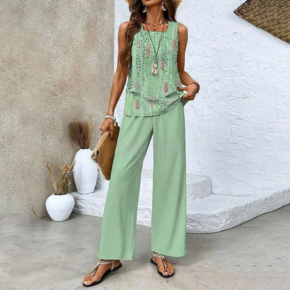 📢📢35% OFF !! ⏰Women’s Trendy Print 2 Piece Outfits Sleeveless Top & Pants