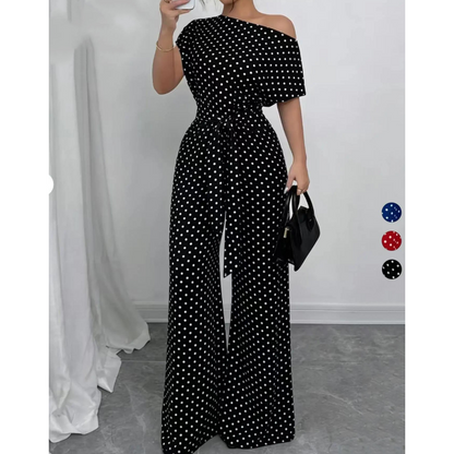 📢📢40% OFF !! ⏰Elegant Asymmetrical Neckline Polka Dot Jumpsuit