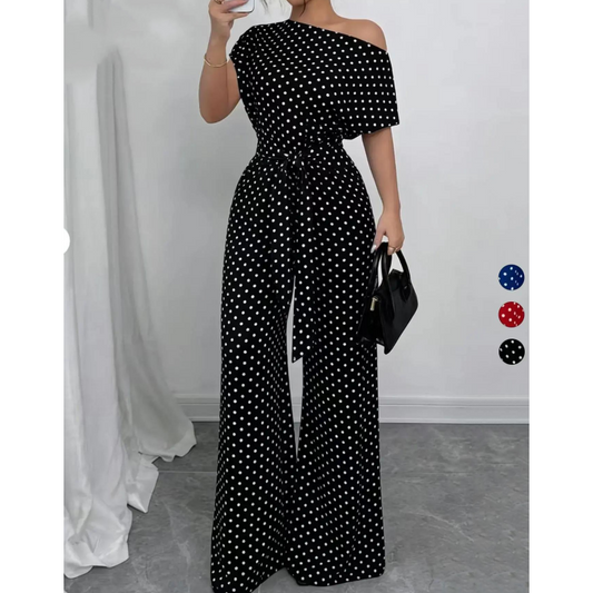 📢📢40% OFF !! ⏰Elegant Asymmetrical Neckline Polka Dot Jumpsuit