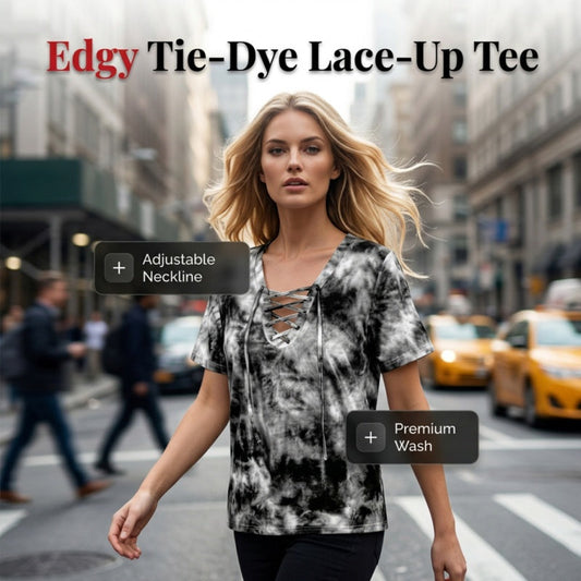 📢📢50% OFF !! ⏰Women's Tie-Dye Lace-Up V-Neck T-Shirt