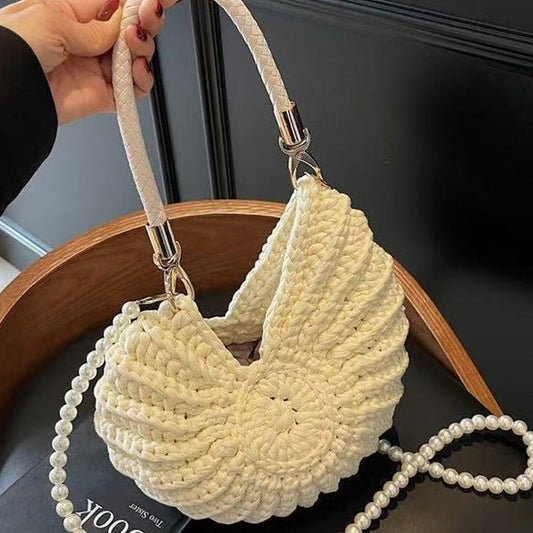 📢📢40% OFF !! ⏰Knitted Seashell Tote Bag with Pearl Strap