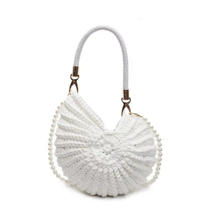 📢📢40% OFF !! ⏰Knitted Seashell Tote Bag with Pearl Strap