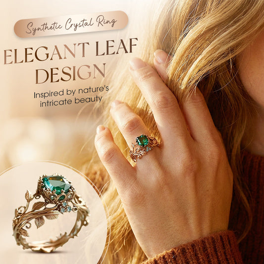 📢📢50% OFF !! ⏰Green Synthetic Crystal Ring with Intricate Leaf