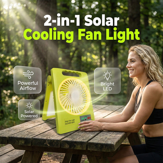 📢📢40% OFF !! ⏰Solar-Powered Fan with LED Lantern