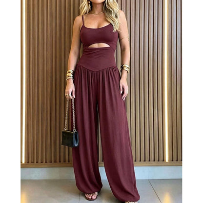 📢📢50% OFF !! ⏰Sleeveless Cutout Wide-Leg Jumpsuit with Back Tie