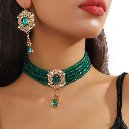 📢📢50% OFF !! ⏰Luxury Crystal Choker & Earring Set
