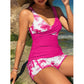 📢📢40% OFF !! ⏰Tropical Print High Waist Tankini & Shorts Set