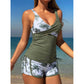 📢📢40% OFF !! ⏰Tropical Print High Waist Tankini & Shorts Set
