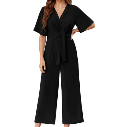 📢📢35% OFF !! ⏰Women's Elegant V-Neck Wide Leg Waist Tie Jumpsuit