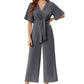 📢📢35% OFF !! ⏰Women's Elegant V-Neck Wide Leg Waist Tie Jumpsuit