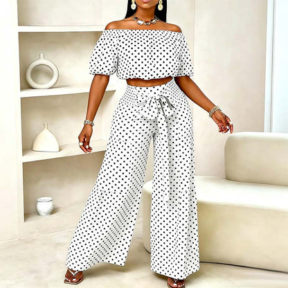 📢📢35% OFF !! ⏰Women's Off-Shoulder Polka Dot 2-Piece Set