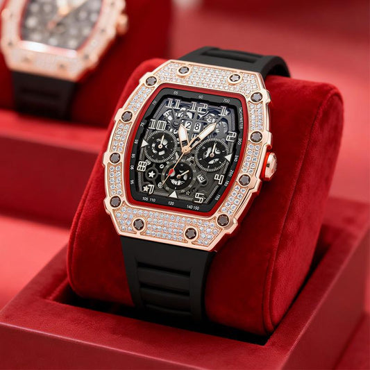 📢📢50% OFF !! ⏰⌚Men's Luxury barrel-shaped watch Rhinestone Embellished Watch