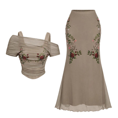 📢📢50% OFF !! ⏰Women's Off-Shoulder Top & Fishtail Skirt Set