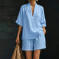 📢📢35% OFF !! ⏰Women's Casual V-Neck Top and Shorts Set
