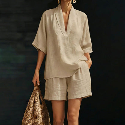 📢📢35% OFF !! ⏰Women's Casual V-Neck Top and Shorts Set