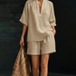 📢📢35% OFF !! ⏰Women's Casual V-Neck Top and Shorts Set