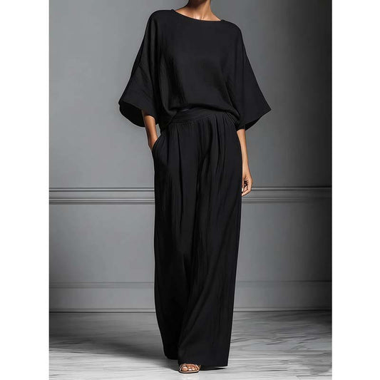📢📢40% OFF !! ⏰Women's Two-Piece Loose Fit Top and Wide-Leg Pants Set
