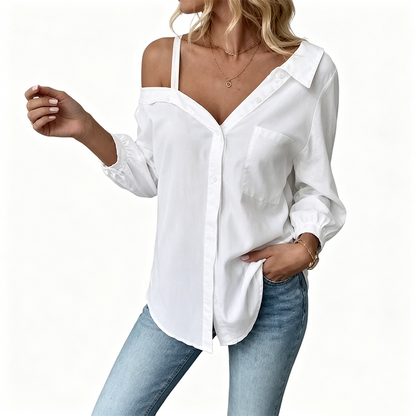 📢📢50% OFF !! ⏰Women's Casual Off-Shoulder Button-Down Shirt