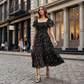 📢📢50% OFF !! ⏰Women's Square Neck Smocked Floral Midi Dress