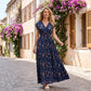 📢📢50% OFF !! ⏰Women's Floral V-Neck Smocked Waist Maxi Dress