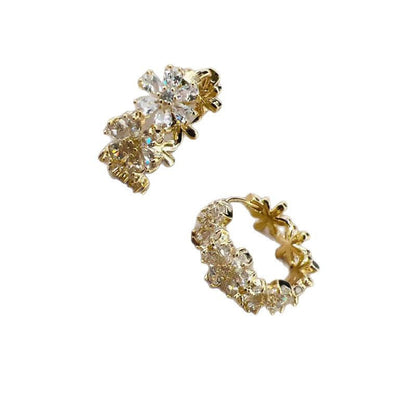 📢📢50% OFF !! ⏰Sparkling Elegant Floral Cluster Hoop Earrings