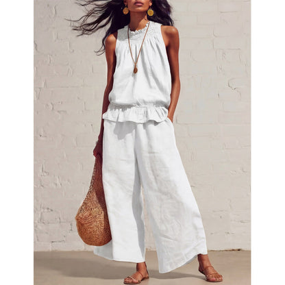 📢📢50% OFF !! ⏰Women's Sleeveless Smocked Neck Top & Pants Set