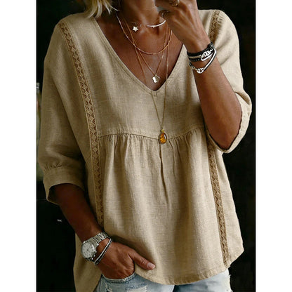 📢📢50% OFF !! ⏰Women's Casual V-Neck Lace Trim Top