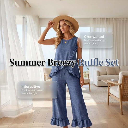 📢📢35% OFF !! ⏰Summer Sleeveless Blouse and Ruffle Hem Pants Set