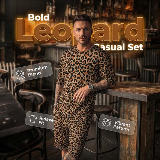 📢📢50% OFF !! ⏰Men's Stylish Leopard Print Short-Sleeve Top & Shorts Set