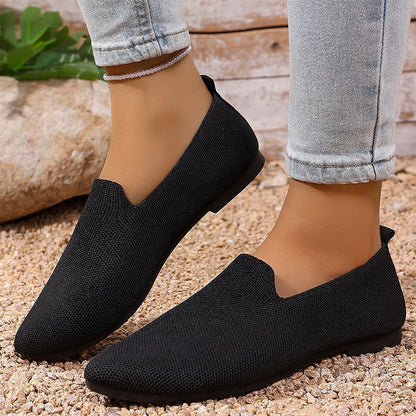 📢📢50% OFF !! ⏰Women's Pointed Toe Knitted Flat Shoes Slip-On Loafers