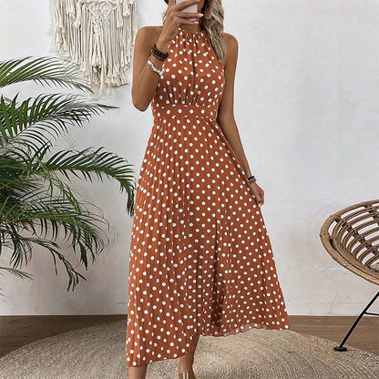 📢📢40% OFF !! ⏰Women's Polka Dot Halter Neck Dress