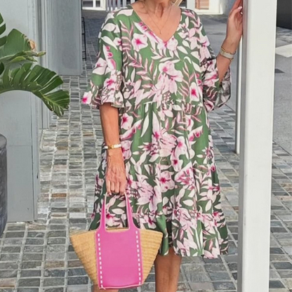 📢📢50% OFF !! ⏰V-Neck Printed Midi Dress