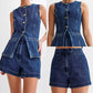 📢📢50% OFF !! ⏰Women's Casual Denim Two-Piece Sleeveless Top & Shorts Set
