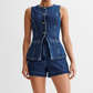 📢📢50% OFF !! ⏰Women's Casual Denim Two-Piece Sleeveless Top & Shorts Set