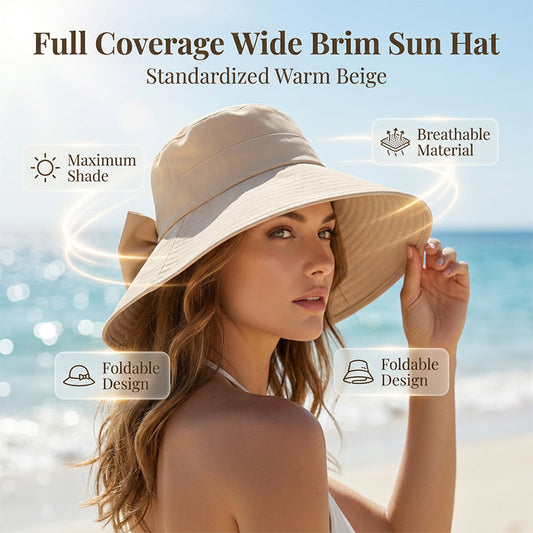 📢📢50% OFF !! ⏰Women's Bowknot Wide Brim Sun Protective Hat