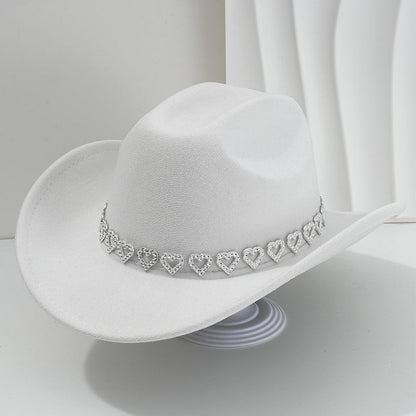 📢📢50% OFF !! ⏰Women's Rhinestone Heart Cowboy Hat Elegant French Jazz Fedora