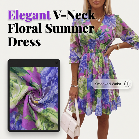 📢📢50% OFF !! ⏰Women's Floral V-Neck Ruffle Hem A-Line Dress