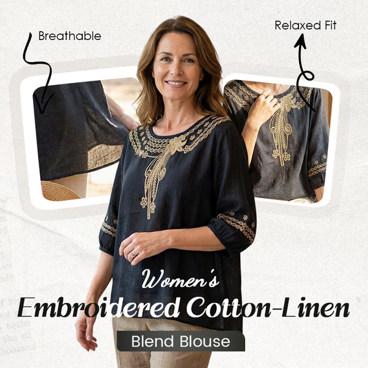 📢📢50% OFF !! ⏰Women's Embroidered Cotton-Linen Blend Blouse
