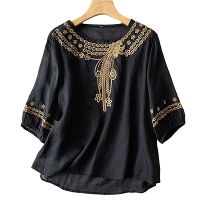 📢📢50% OFF !! ⏰Women's Embroidered Cotton-Linen Blend Blouse