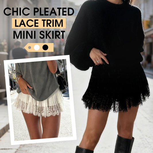 📢📢50% OFF !! ⏰Chic Pleated Lace Trim Mini Skirt