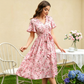 📢📢50% OFF !! ⏰Women’s Floral Print Tie-Waist Ruffle Sleeve Dress