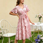 📢📢50% OFF !! ⏰Women’s Floral Print Tie-Waist Ruffle Sleeve Dress