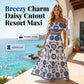 📢📢50% OFF !! ⏰Women’s Off-the-Shoulder Waist Cutout Daisy Printed Resort Dress