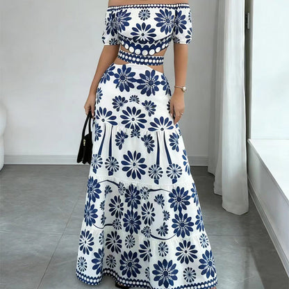 📢📢50% OFF !! ⏰Women’s Off-the-Shoulder Waist Cutout Daisy Printed Resort Dress