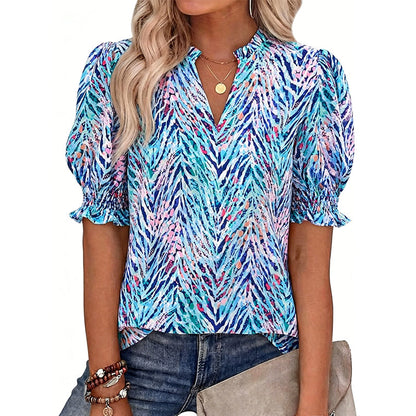 📢📢50% OFF !! ⏰Women's Summer Floral Top with Puff Sleeves