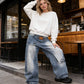 📢📢50% OFF !! ⏰Women's Asymmetrical Waist Wide-Leg Denim Jeans
